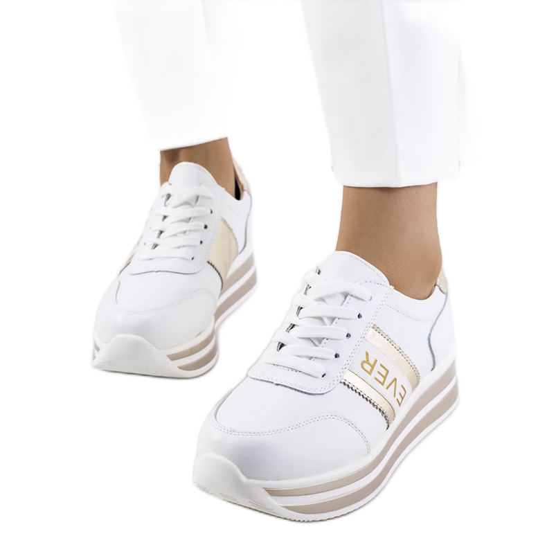 Baskets en cuir blanc et doré Teresin blanche d'or