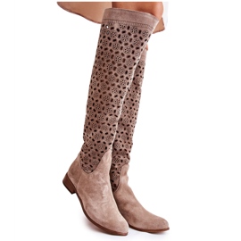 PA2 Boots Daim Ajourées Pointe Beige Foncé PA2 Boots Daim Ajourées Pointe Beige Foncé