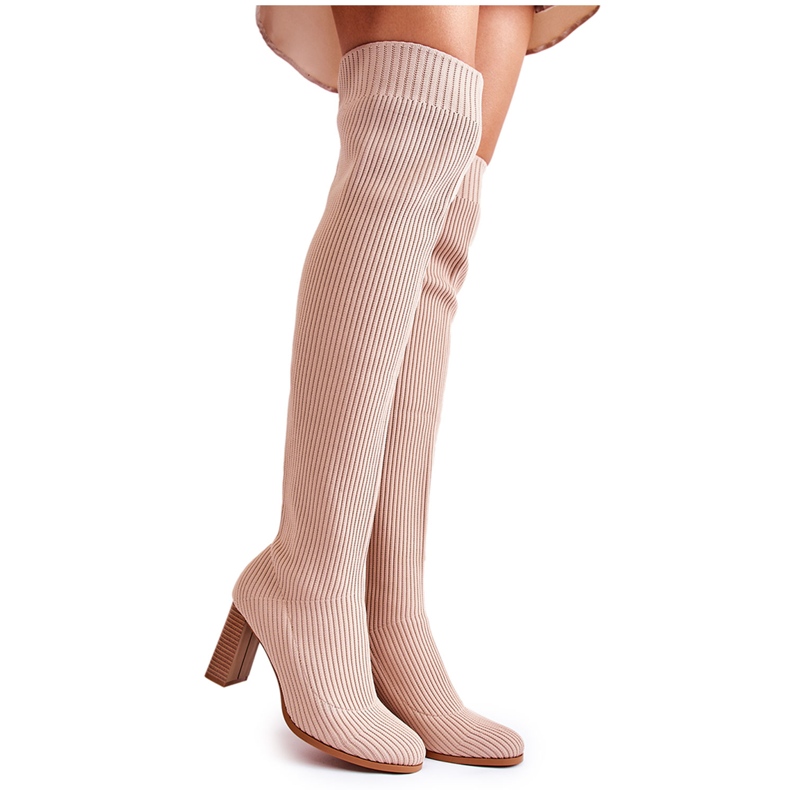 Bottes Classiques Rayées Sur Talon Beige Laossi