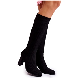 PS1 Bottes à talons Carros noires côtelées à la mode le noir