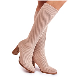 PS1 Bottines à Talons Côtelées Tendance Beige Carros PS1 Bottines à Talons Côtelées Tendance Beige Carros