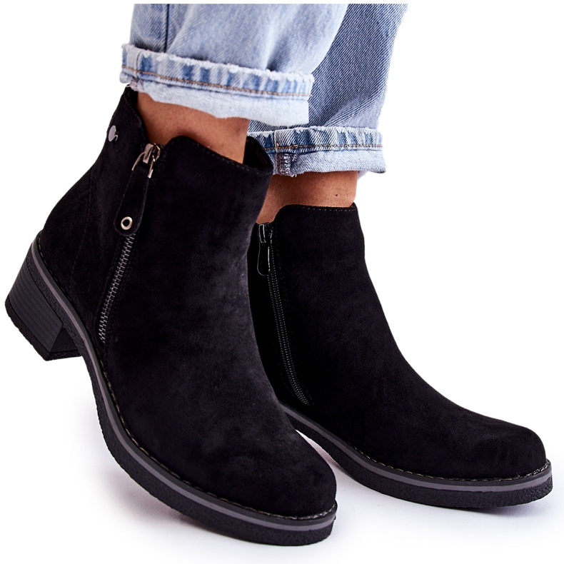 PS1 Bottes en daim noir Laurisa sur un petit talon le noir