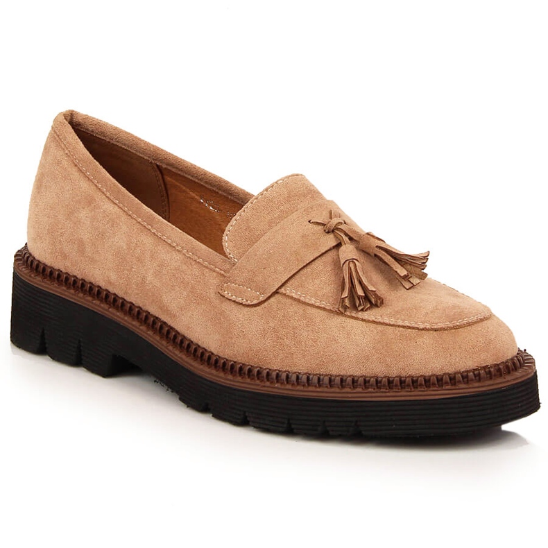Mocassins femme en daim à franges Vinceza beiges