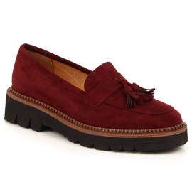 Mocassins femme en daim à franges Vinceza bordeaux rouge