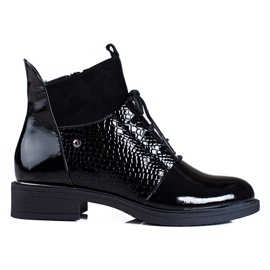 Bottines Vinceza femme à lacets et talon plat noir