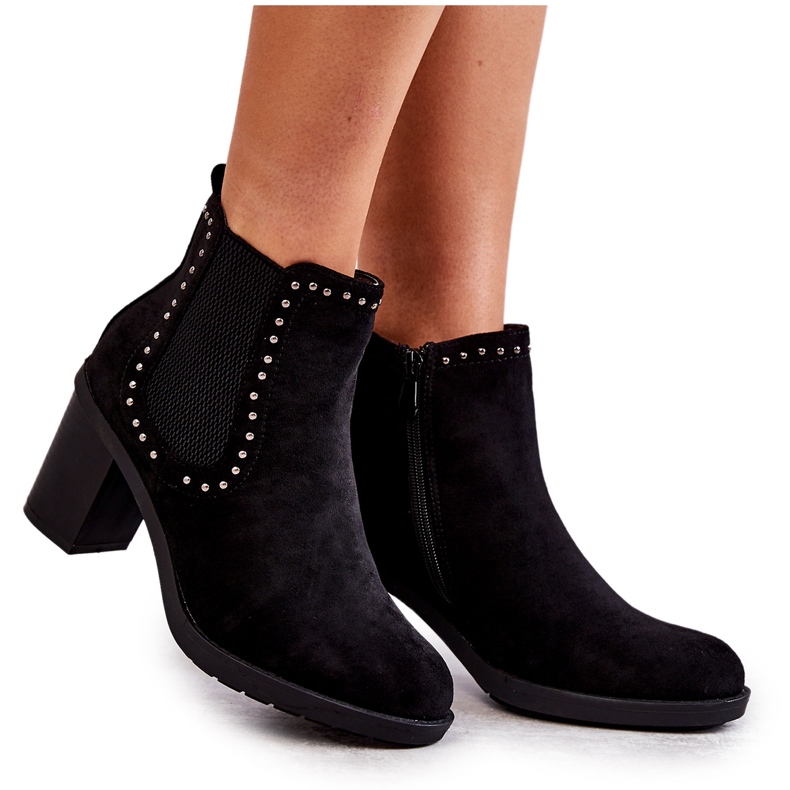 PG1 Bottes en daim noir Cambia avec clous sur un poteau le noir