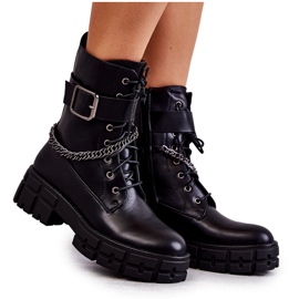 PG1 Bottes de travail à la mode avec chaîne noire Solesso le noir