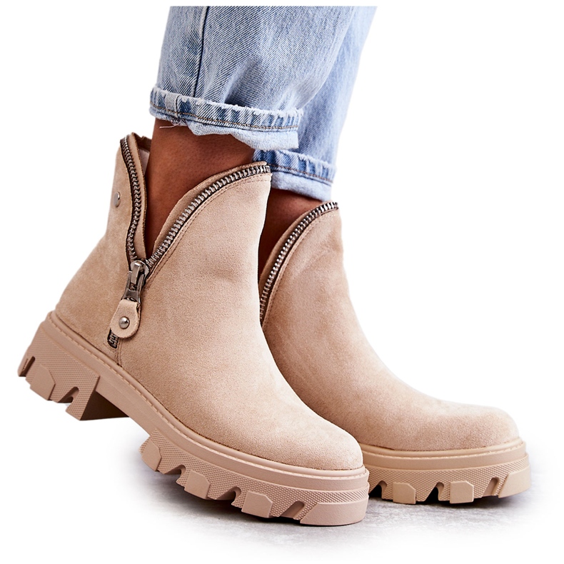 PG1 Bottes Femme Daim Avec Découpes Beige Rhythm