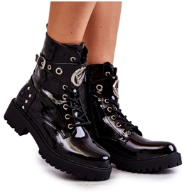 PG1 Bottines Femme Laquées à Clous Noir Leticia le noir