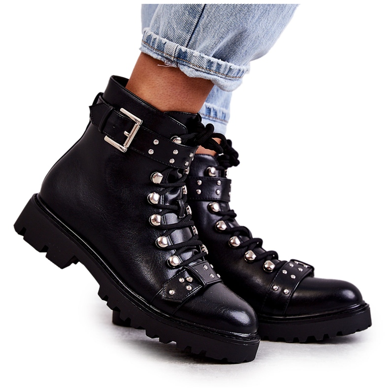 PG1 Bottes en éco-cuir Sabine noir avec une ceinture décorative le noir