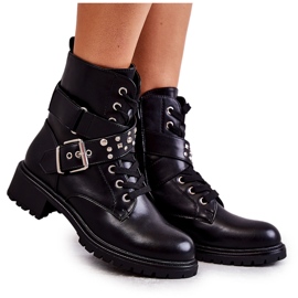 PG1 Bottes en éco-cuir noir Lanelly avec ceinture et clous