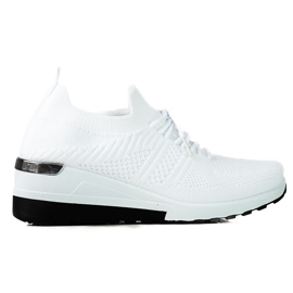 SHELOVET Baskets femme en tissu blanc à talon compensé blanche