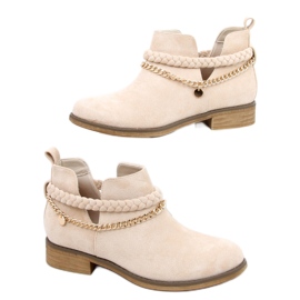 Bottines ajourées avec chaîne Cupro Beige