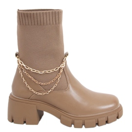 Bottes avec une tige de chaussette de Grace Khaki beige Bottes avec une tige de chaussette de Grace Khaki beige