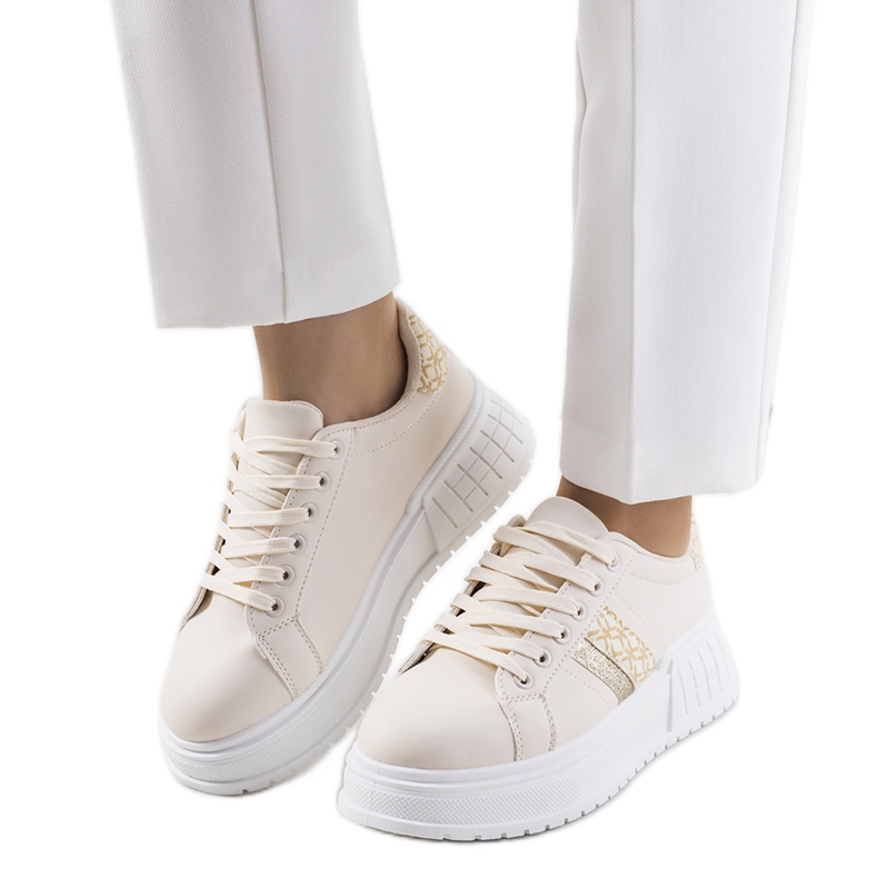 PA1 Baskets beiges sur la plateforme Kamil d'or