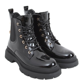 Bottines laquées à chaîne Jake Black le noir