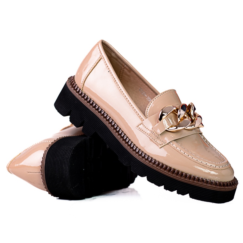 Mocassins pour femmes sur la plateforme Vinceza en cuir verni écologique beige brun