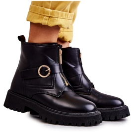 FD1 Bottes chaudes en cuir noir avec fermeture éclair Verina