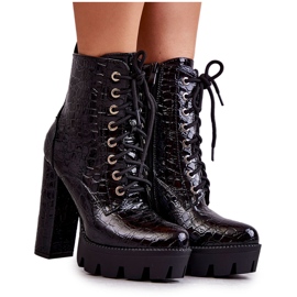 FD1 Bottes Serpent En Cuir Sur Talons Hauts Noir Madly