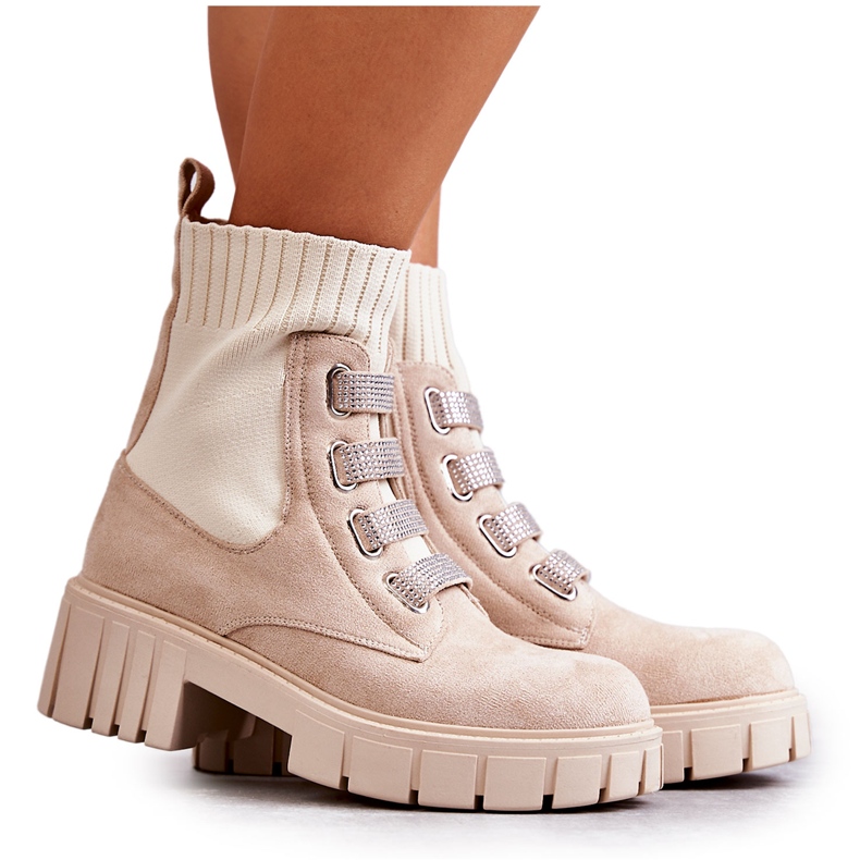 PS1 Bottines Chaussettes Slip-On en Daim Beige Hope