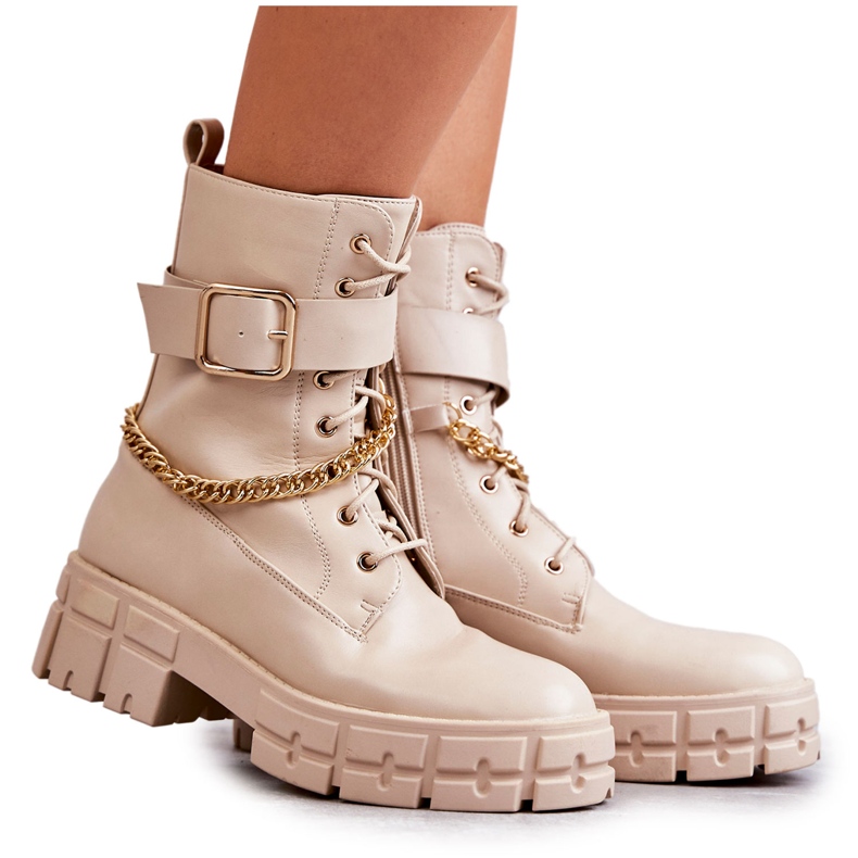 PG1 Bottes de travail à la mode avec chaîne Beige Solesso