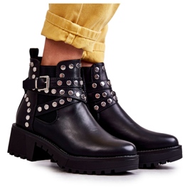 PG1 Bottes pour femmes en cuir avec clous décoratifs Noir Sanchez