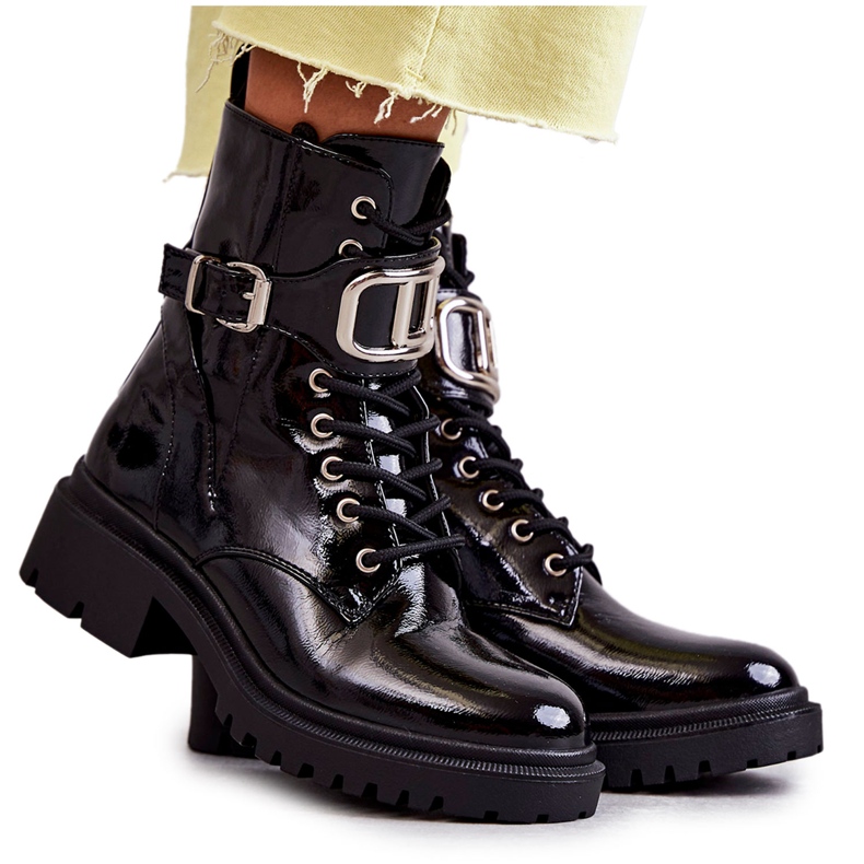 PG1 Bottes chaudes laquées pour femmes Noir Costello le noir