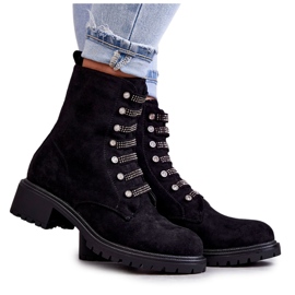 PG1 Bottes en daim Malesia noir avec bandes décoratives