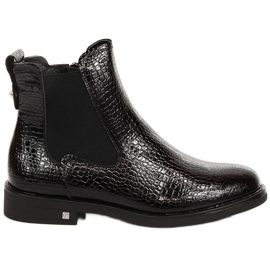 Bottes femme, vernies, noires, croco isolé, Potocki