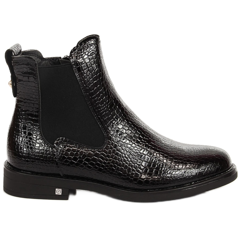Bottes femme, vernies, noires, croco isolé, Potocki le noir