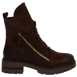 Bottes marron pour femme avec une fermeture éclair, Potocki brun