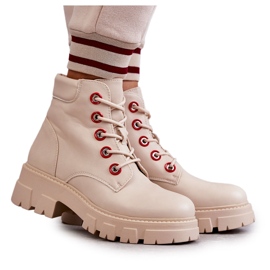 PG1 Bottes en cuir Workers On Beige Fermeture éclair Messa