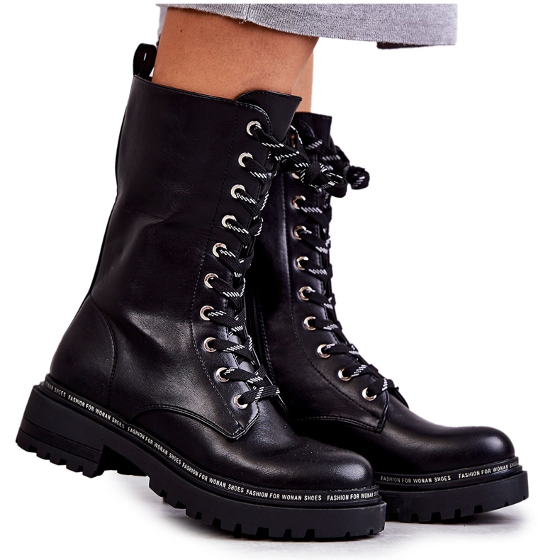 PG1 Bottes hautes chaudes pour femmes Tied Black Darla le noir