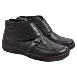 Bottes pour femmes en cuir avec fermeture velcro Łukbut 676 noir