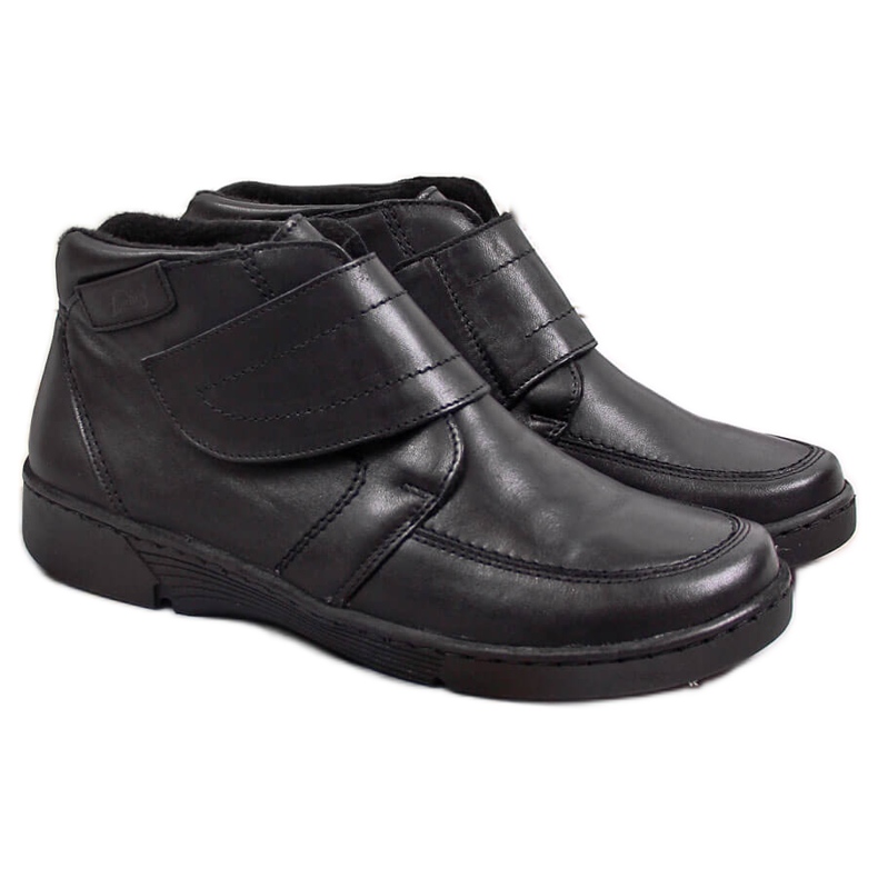 Bottes pour femmes en cuir avec fermeture velcro Łukbut 676 le noir