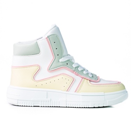 Baskets pour femmes High Shelovet en cuir écologique blanc, jaune et vert multicolore