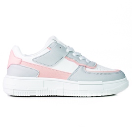 Baskets à lacets pour femmes sur la plateforme Shelovet en cuir écologique en blanc et rose gris multicolore