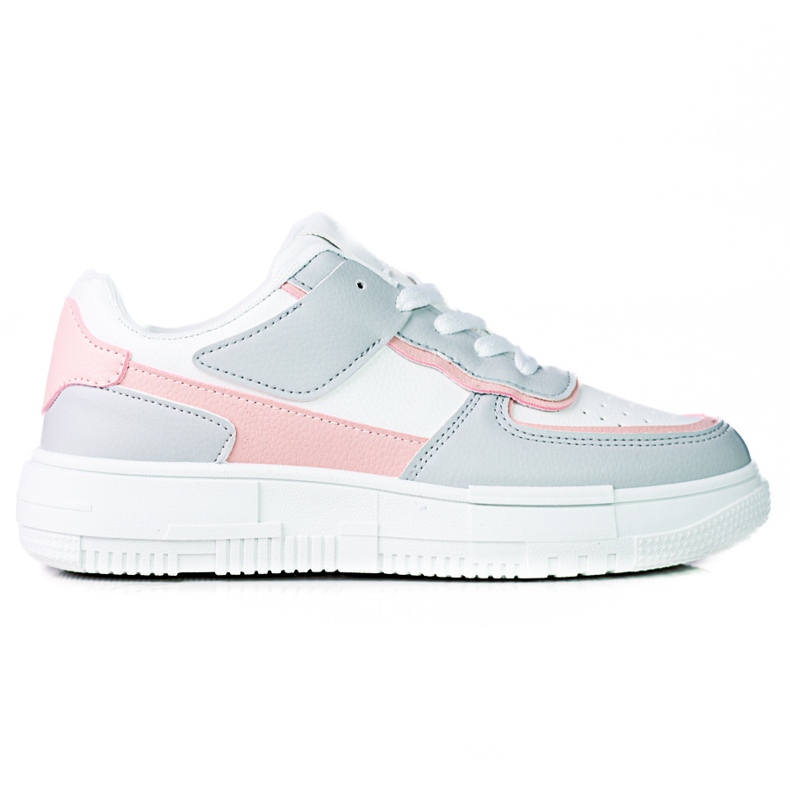 Baskets à lacets pour femmes sur la plateforme Shelovet en cuir écologique en blanc et rose gris multicolore