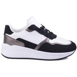 Baskets femme Shelovet noir et blanc avec insert argenté
