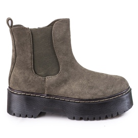 Bottines Chelsea vertes pour femmes sur la plateforme Shelovet en daim écologique