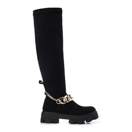 Bottes noires pour femmes sur une semelle épaisse Shelovet en daim écologique le noir