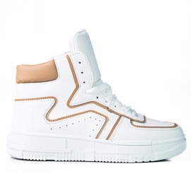 Baskets pour femmes High Shelovet en cuir écologique blanc et beige