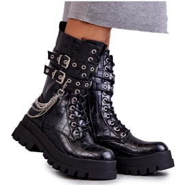 PG1 Bottes Ouvrières Hautes Avec Une Chaîne Black Snake Montero le noir