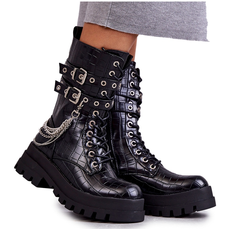 PG1 Bottes Ouvrières Hautes Avec Une Chaîne Black Snake Montero le noir PG1 Bottes Ouvrières Hautes Avec Une Chaîne Black Snake Montero le noir