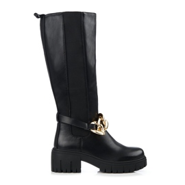 Bottines noires pour femmes à semelle épaisse en cuir écologique le noir
