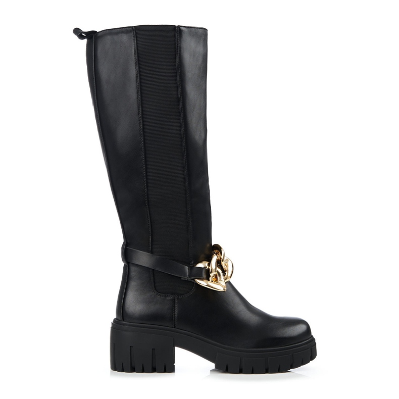 Bottines noires pour femmes à semelle épaisse en cuir écologique le noir