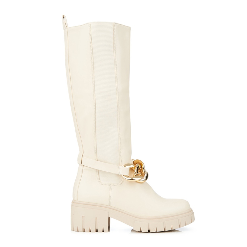 Bottes beiges pour dames sur une semelle épaisse Shelovet en cuir écologique