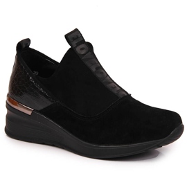 Chaussures femme en cuir à talon compensé, noir Filippo
