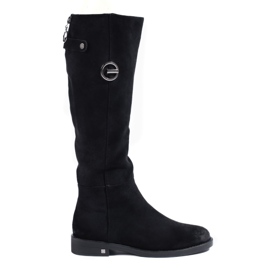 W. Potocki Bottines femme en daim à talon plat de Potocki noir