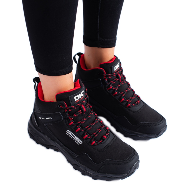 Chaussures de trekking hautes pour femmes DK noir et rouge le noir